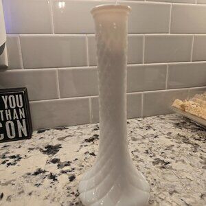Vintage Hoosier Milk Glass Genie Vase: 1950s Diamond Pattern, 9" GUC